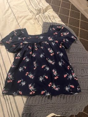 Lucky Brand Navy Floral Square-Neck Blouse (S/P)